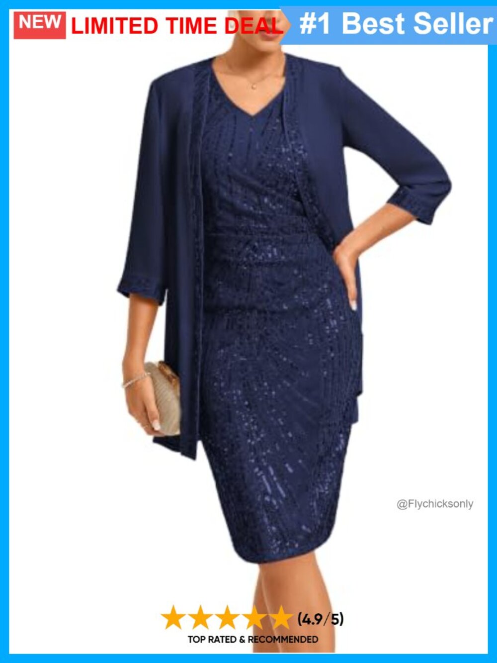 Two Piece Sequin V-Neck Tank Dress with Jacket Formal Wedding Guest